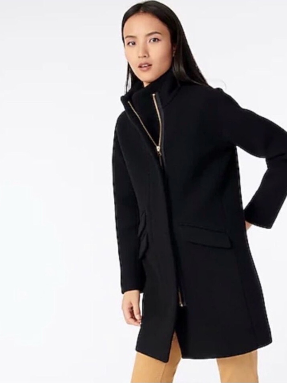 J. Crew Black Zip-Front Wool Pea Coat